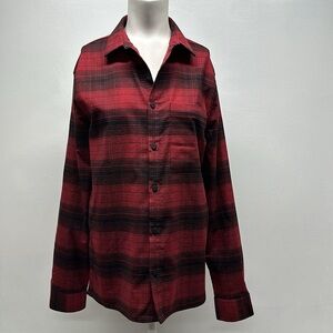 Lululemon Masons‎ Peak Flannel Button Up Buffalo Plaid Dark Red Black Mens Small